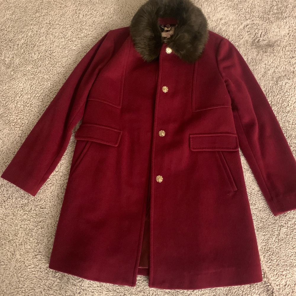 Eliza J Faux Fur Trim Wool Blend Coat